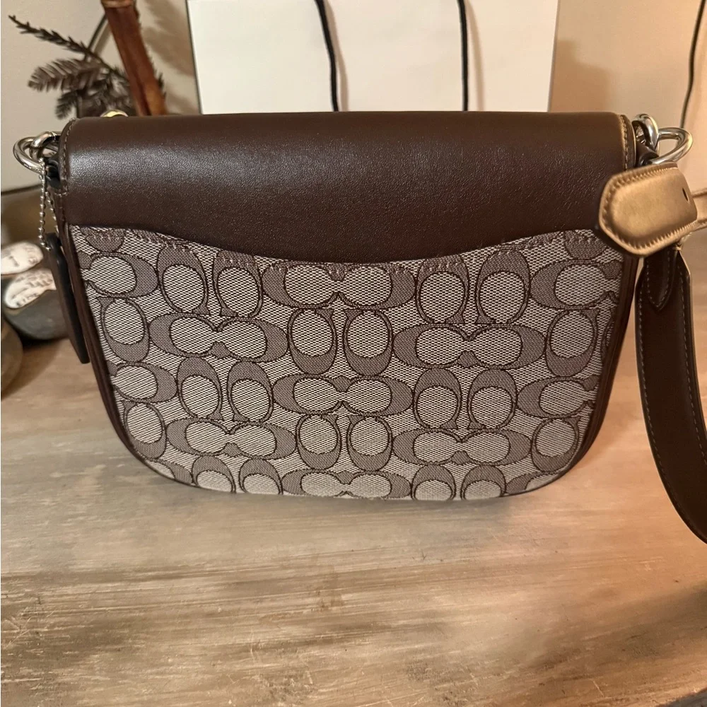 Coach Dark Brown and Gray Crossbody Bag Amelia Saddle Bag - Picture 6 of 6
